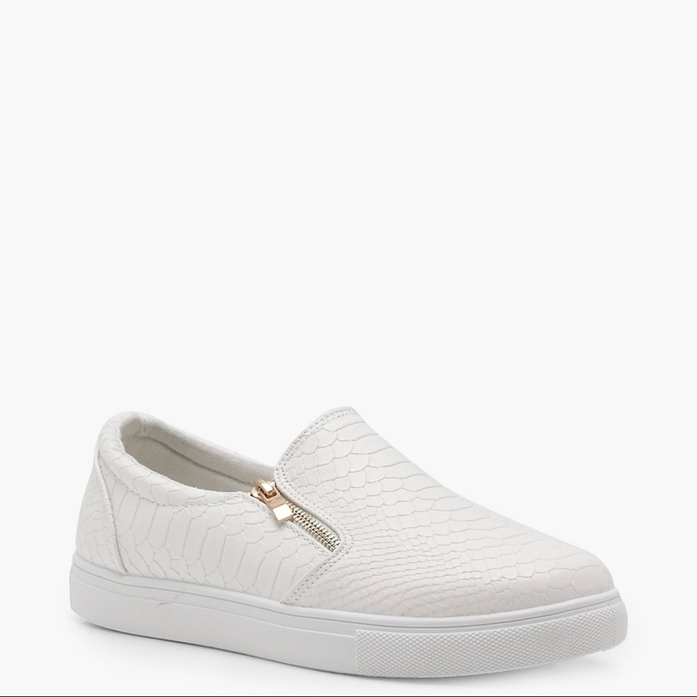 White Faux Leather Slip-On Shoes